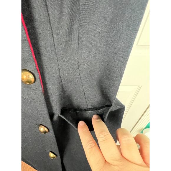 Vtg 80s New Wave Tuxedo Power Suit Blazer Secretary Work Navy Coat Dress M/L - Picture 4 of 8